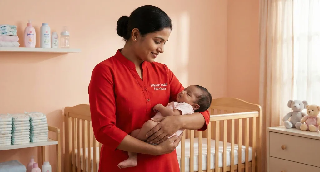 House Maid Services for Baby Care professional helping a newborn